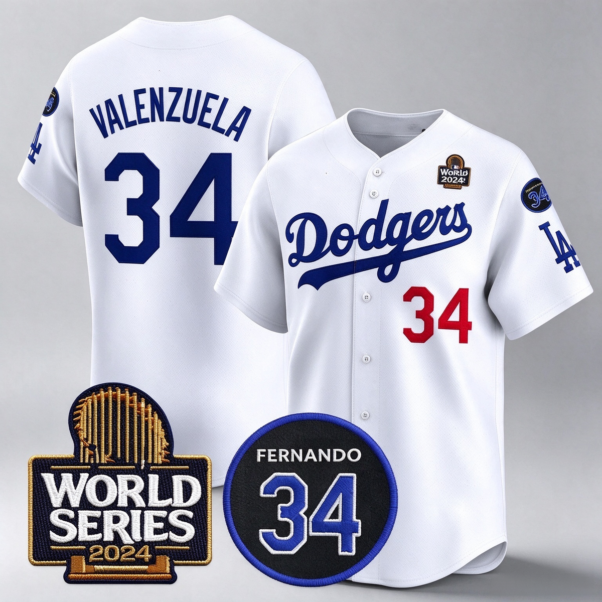 Los Angeles Dodgers #34 Toro Valenzuela White 2024 World Series With Fernando Memorial Patch Limited Stitched Baseball Jersey