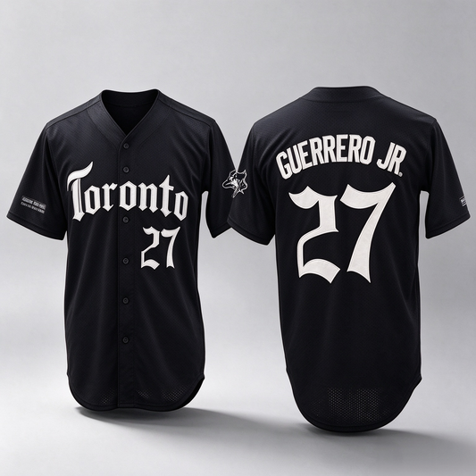 Toronto Blue Jays #27 Vladimir Guerrero Jr Black Gothic North Edition Limited Stitched Baseball Jersey