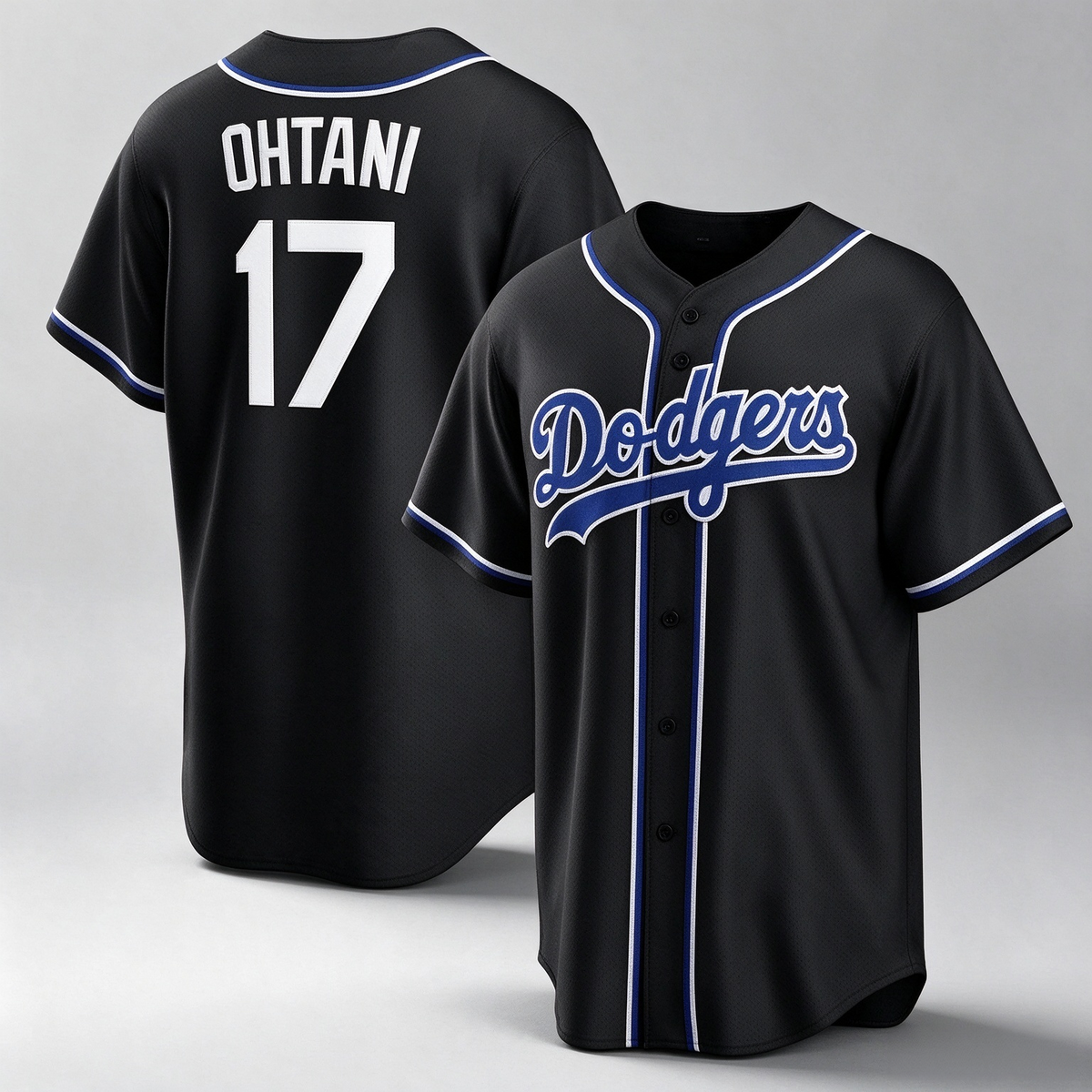 Los Angeles Dodgers #17 Shohei Ohtani Black Lights Out Limited Stitched Baseball Jersey