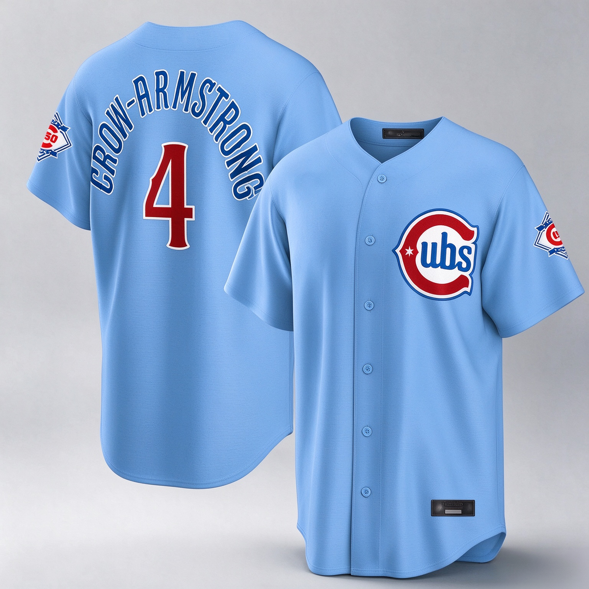 Chicago Cubs #4 Pete Crow-Armstrong Player Light Blue 150th Anniversary Home Game Stitched Baseball Jersey