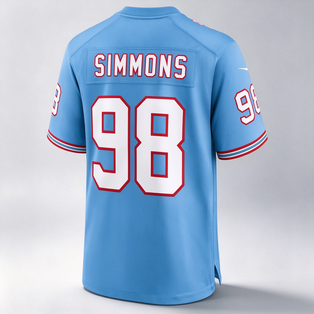 T.Titans #98 Jeffery Simmons Light Blue Oilers Throwback Alternate Game Player Football Jersey