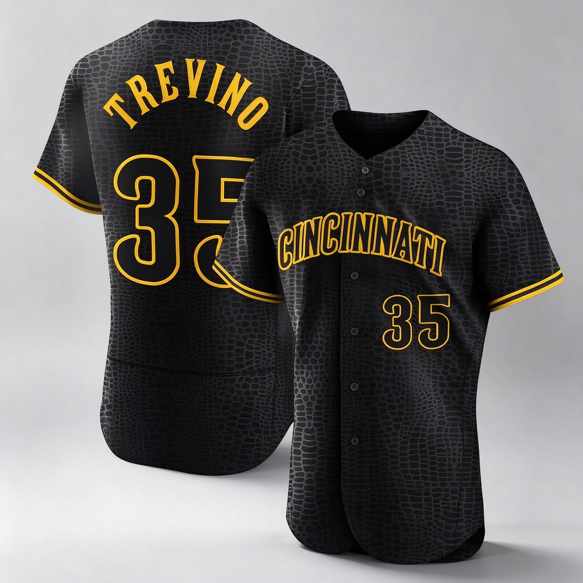 Cincinnati Reds #35 Jose Trevino Player Black Snake Skin City Limited Elite Home Stitched Baseball Jersey