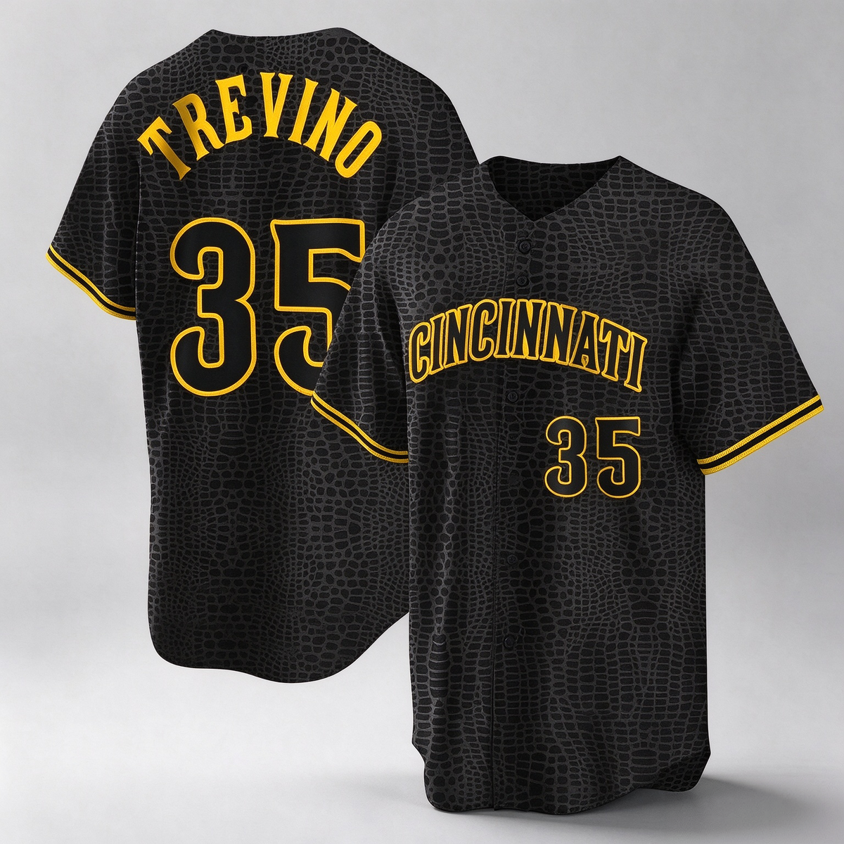 Cincinnati Reds #35 Jose Trevino Player Black Snake Skin City Home Stitched Baseball Jersey