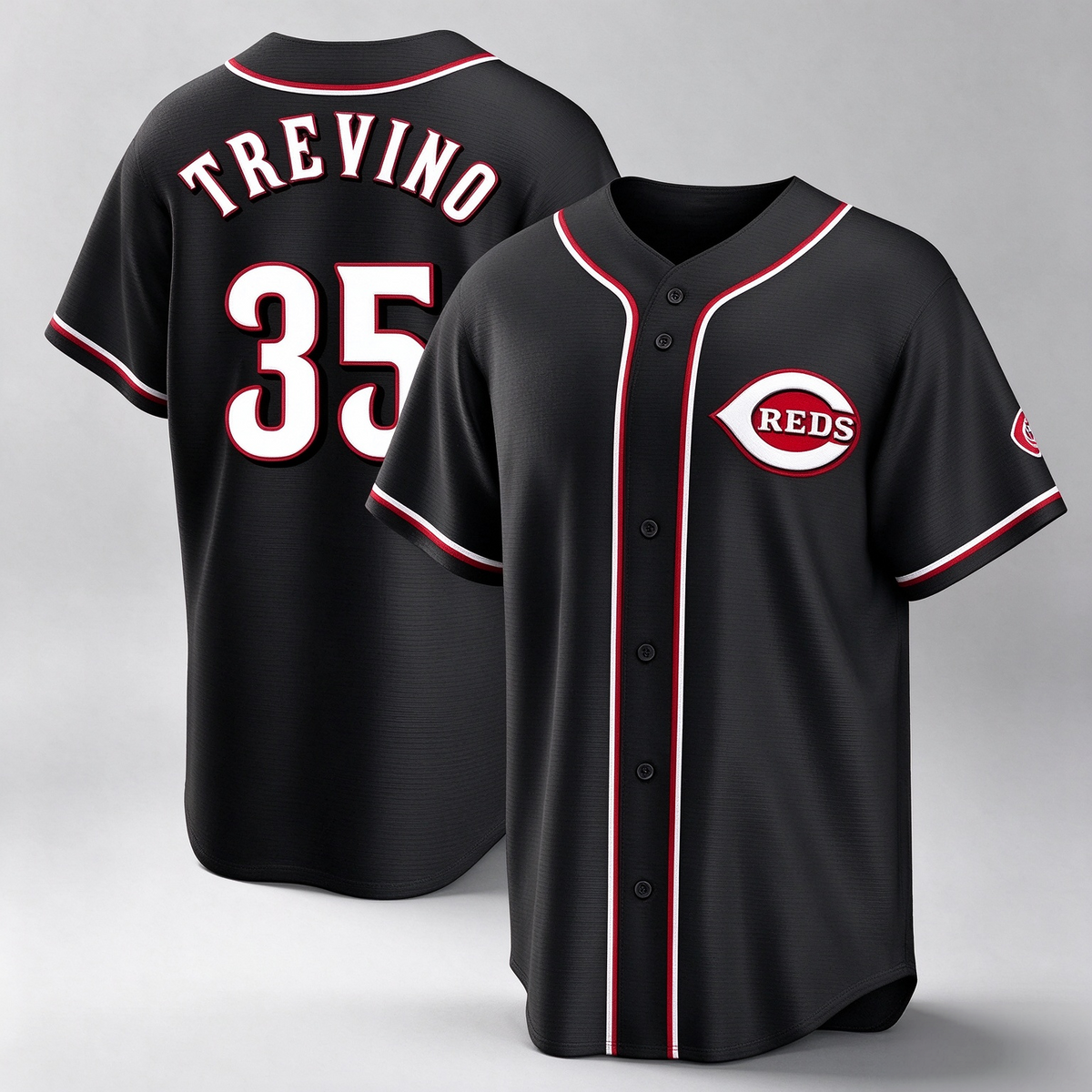 Cincinnati Reds #35 Jose Trevino Player Black Fashion Out Home Game Stitched Baseball Jersey