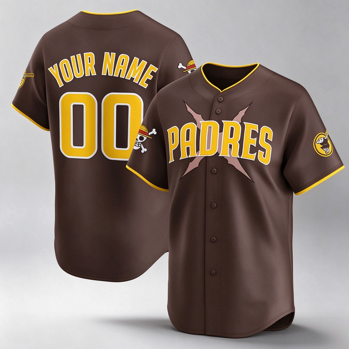 Custom San Diego Padres x One Piece Brown Vapor Premier Limited Jersey - Stitched Baseball Jersey