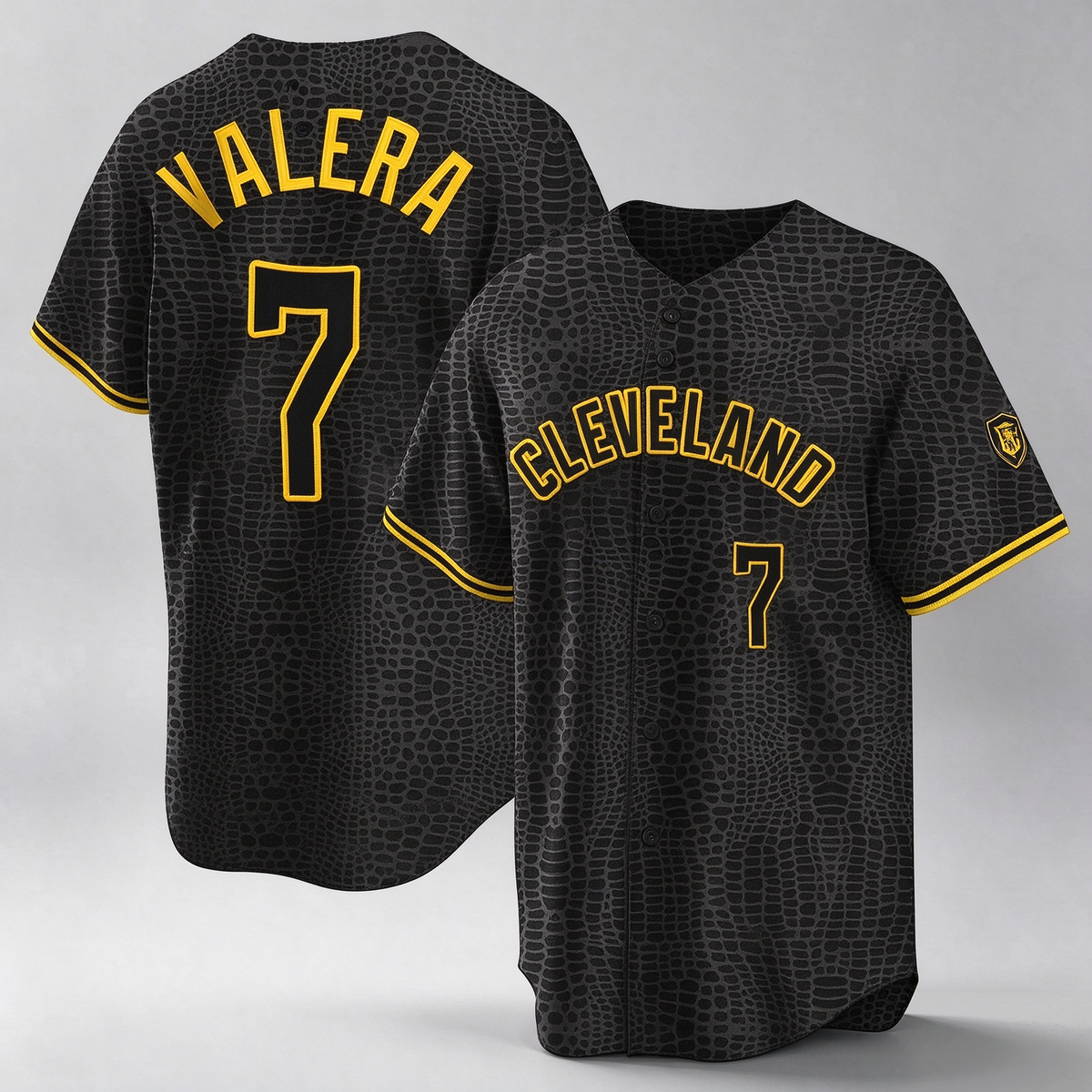 Cleveland Guardians #7 George Valera Player Black Snake Skin City Home Game Stitched Baseball Jersey