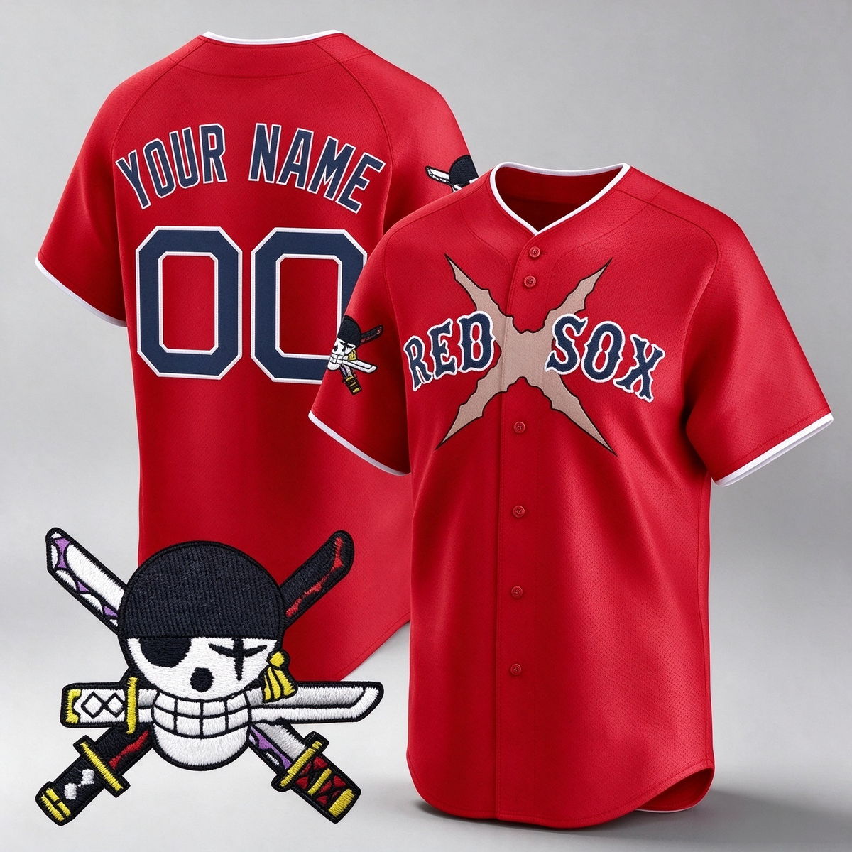 Custom Boston Red Sox x One Piece Red Zoro Patch Vapor Premier Limited Jersey - Stitched Baseball Jersey