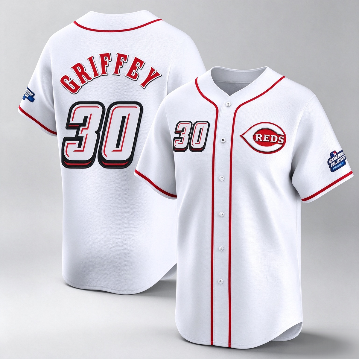 Cincinnati Reds #30 Ken Griffey Player White Speedway Classic Home Limited Stitched Baseball Jersey