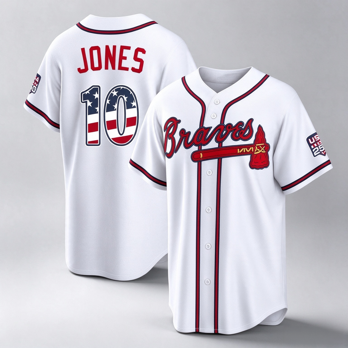 Atlanta Braves #10 Chipper Jones Player White USA 250 Fourth Of July Limited Home Game Stitched Baseball Jersey