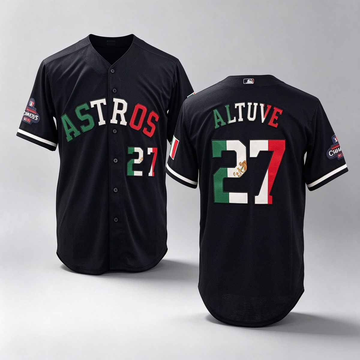 Houston Astros #27 Jose Altuve Black Mexico With World Serise Champions Patch Cool Base Stitched Baseball Jersey