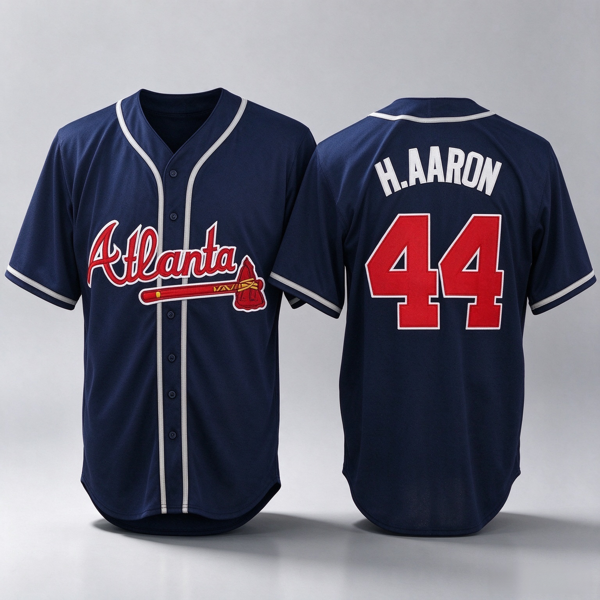 Atlanta Braves #44 Hank Aaron Navy Blue Stitched Cool Baseball Jersey