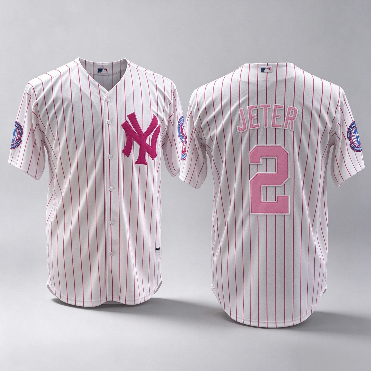 New York Yankees #2 Derek Jeter Pink With Patch Limited Stitched Baseball Jersey