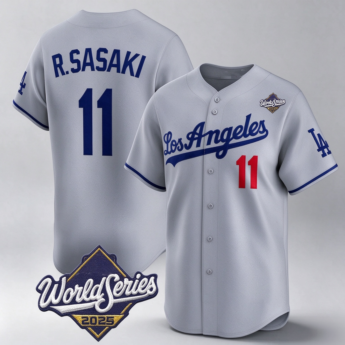 Los Angeles Dodgers #11 Roki Sasaki Gray 2025 World Series Stitched Baseball Jersey