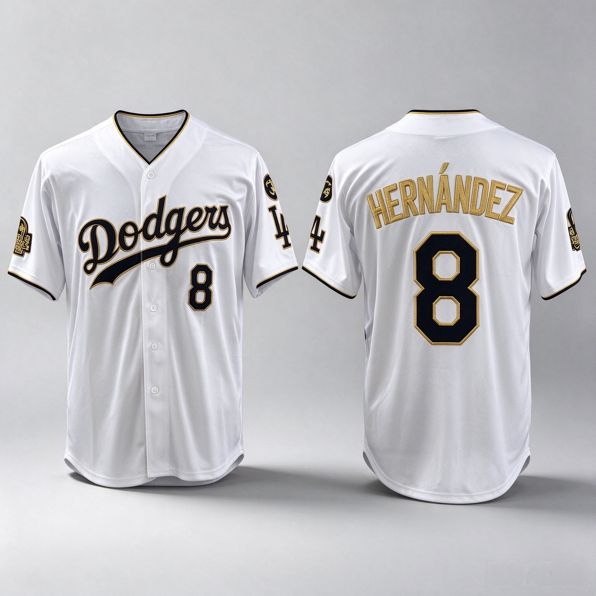 Los Angeles Dodgers #8 Enrique Hernández White Gold 2024 World Series With Fernando Memorial Patch Home Limited Stitched Baseball Jersey