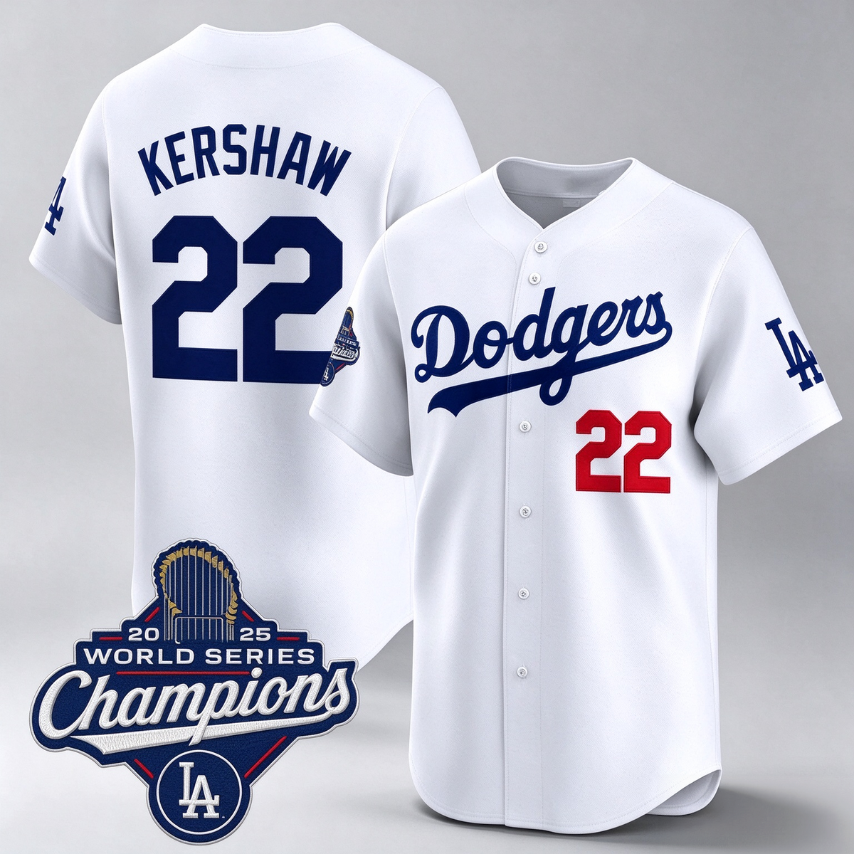 Los Angeles Dodgers #22 Clayton Kershaw White 2025 Champions Stitched Baseball Jersey
