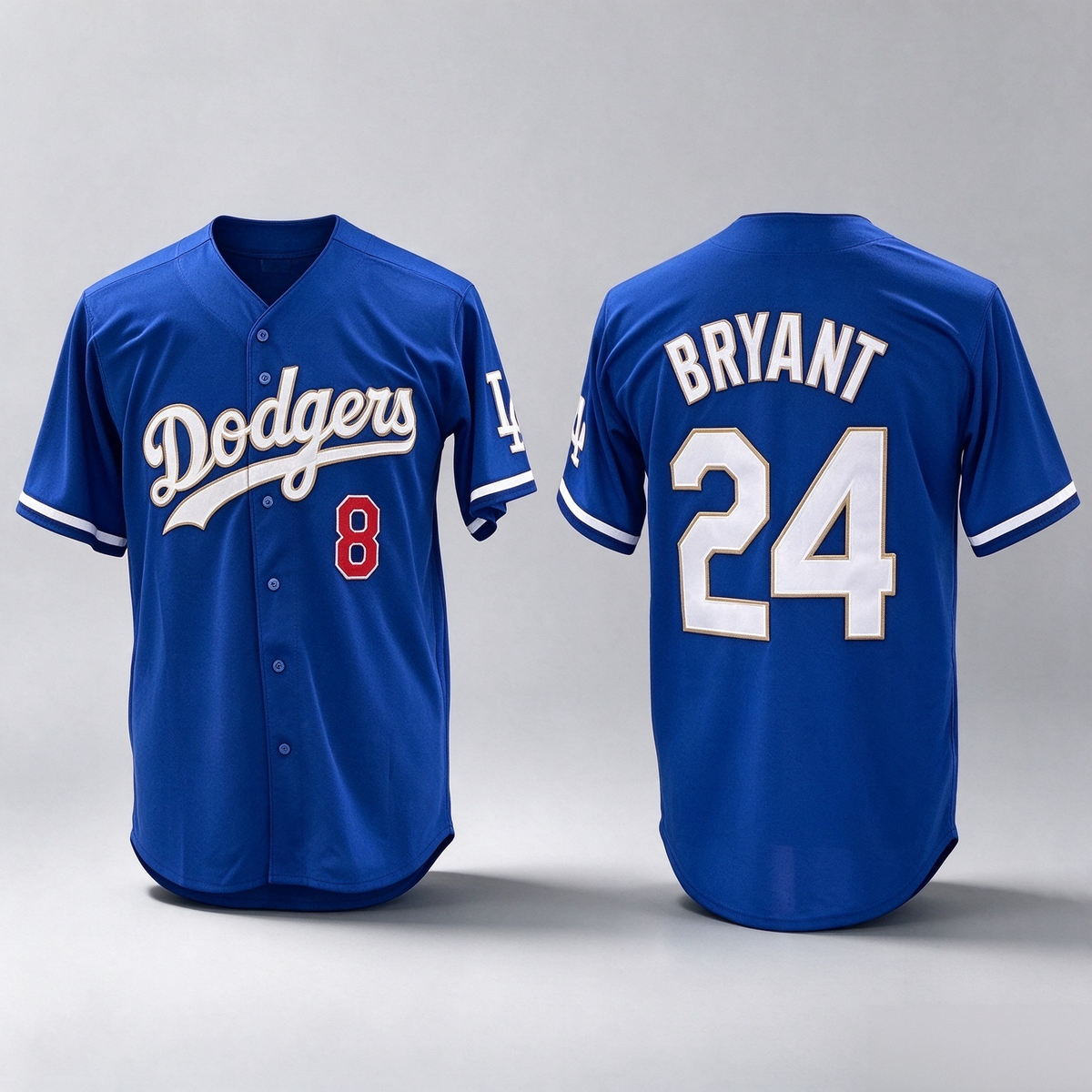 Los Angeles Dodgers Front #8 Back #24 Kobe Bryant Blue Gold Cool Base Stitched Baseball Jersey