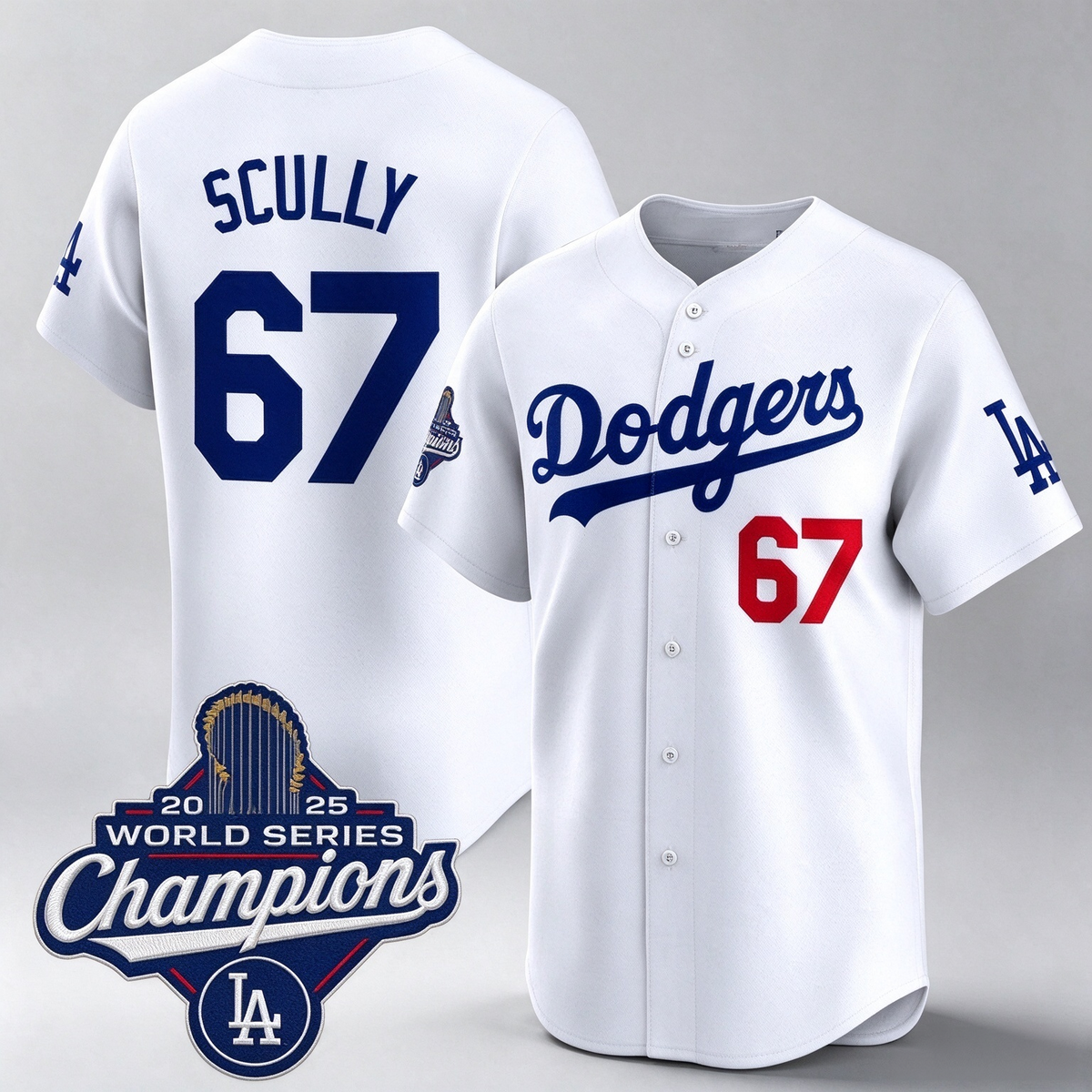 Los Angeles Dodgers #67 Vin Scully White 2025 Champions Stitched Baseball Jersey
