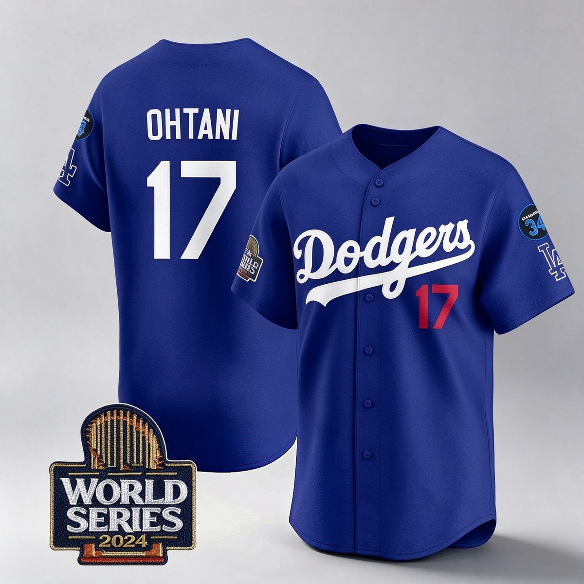 Los Angeles Dodgers #17 Shohei Ohtani Royal 2024 World Series With Fernando Memorial Patch Limited Stitched Baseball Jersey