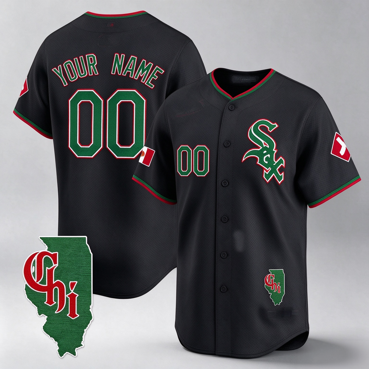 Chicago White Sox Mexico Vapor Premier Limited Custom Jersey ¨C Illinois Patch ¨C Black Baseball Jersey