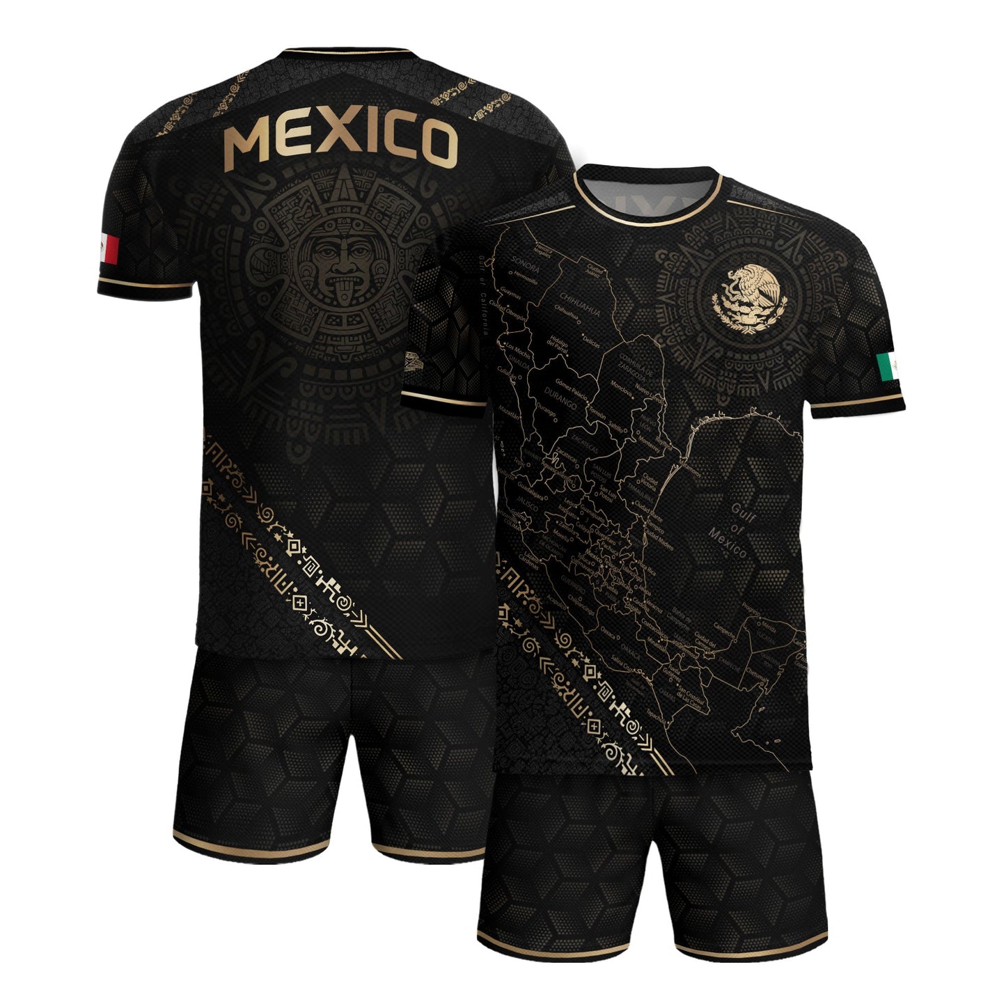 Mexico Heritage Orgullo Mexicano Black Gold Detailed Map Hexagon Pattern Soccer Jersey