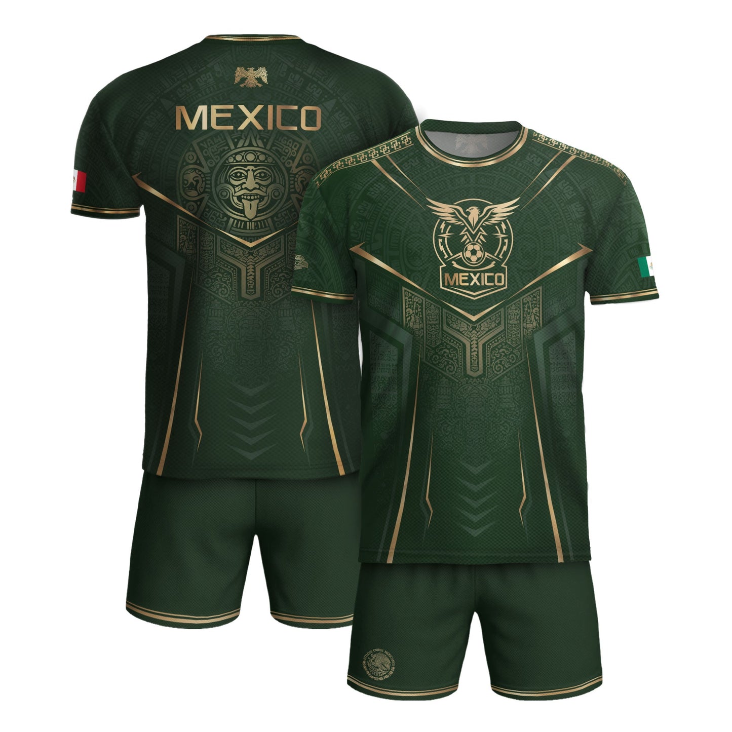 Mexico Soccer Jersey Green Aztec Sun Stone Edition - Mexico Fan Heritage Style Shirt