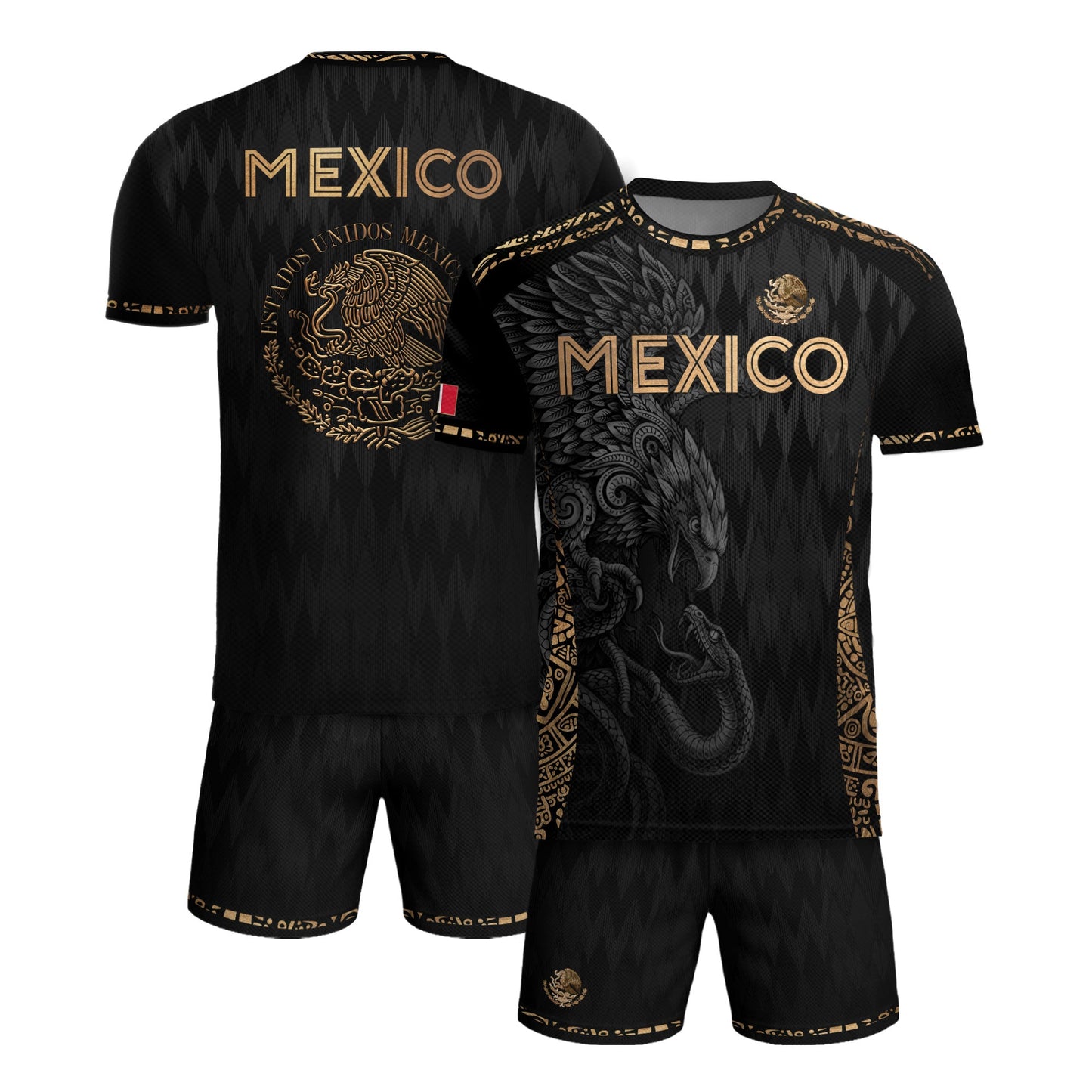 Mexico Soccer Jersey Black Gold Eagle Aztec Football Shirt Men Fan Edition