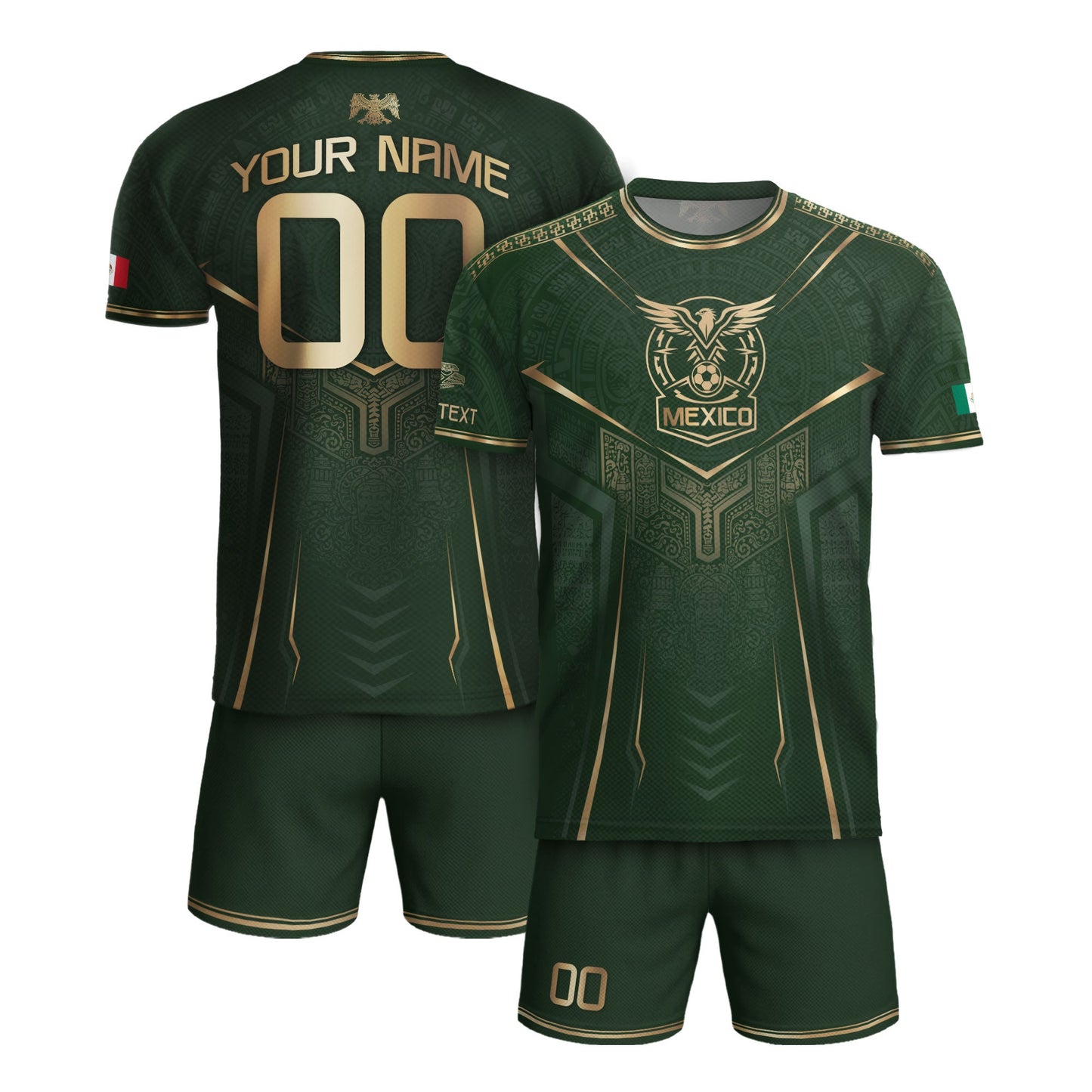 Custom Green Mexico Soccer Jersey Aztec Eagle Emerald Green Football Shirt