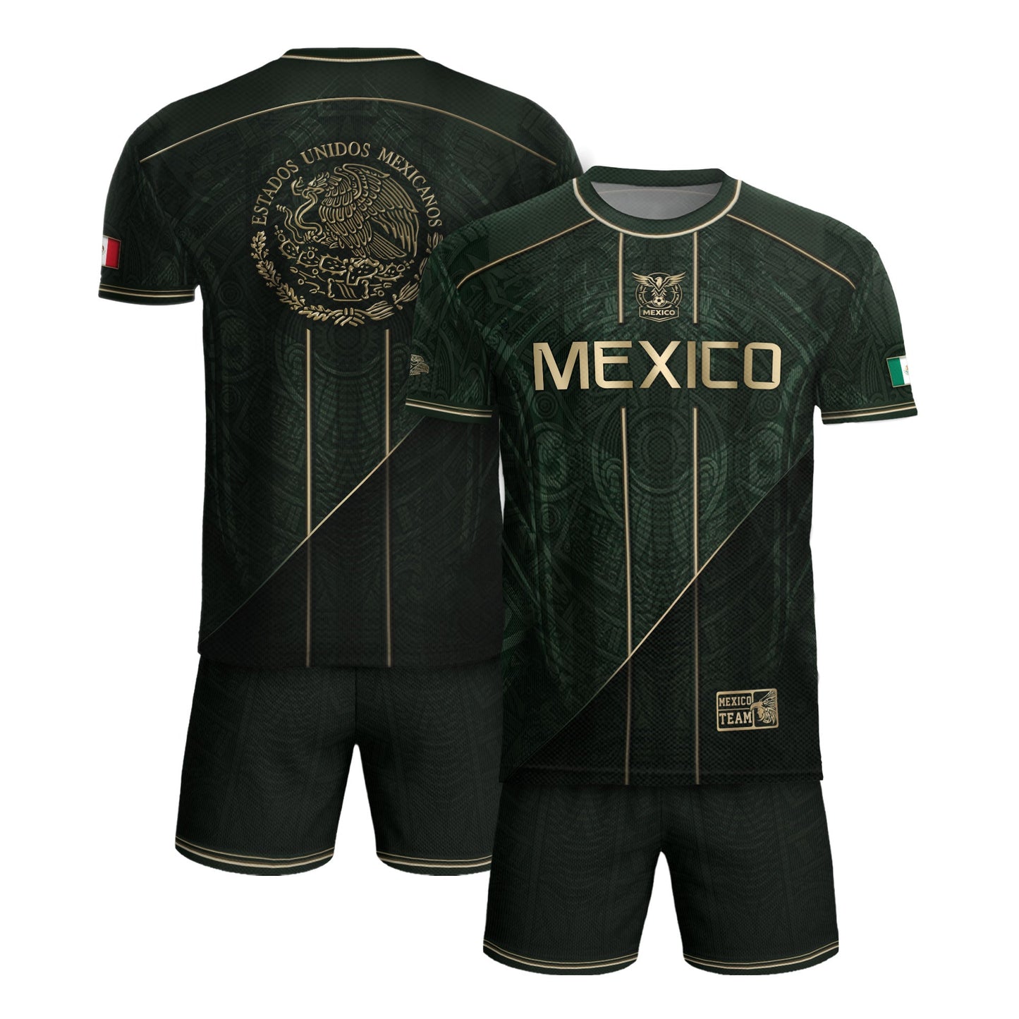 Mexico Soccer Jersey Dark Green Gold Football Shirt Aztec Fan Men Edition Apparel