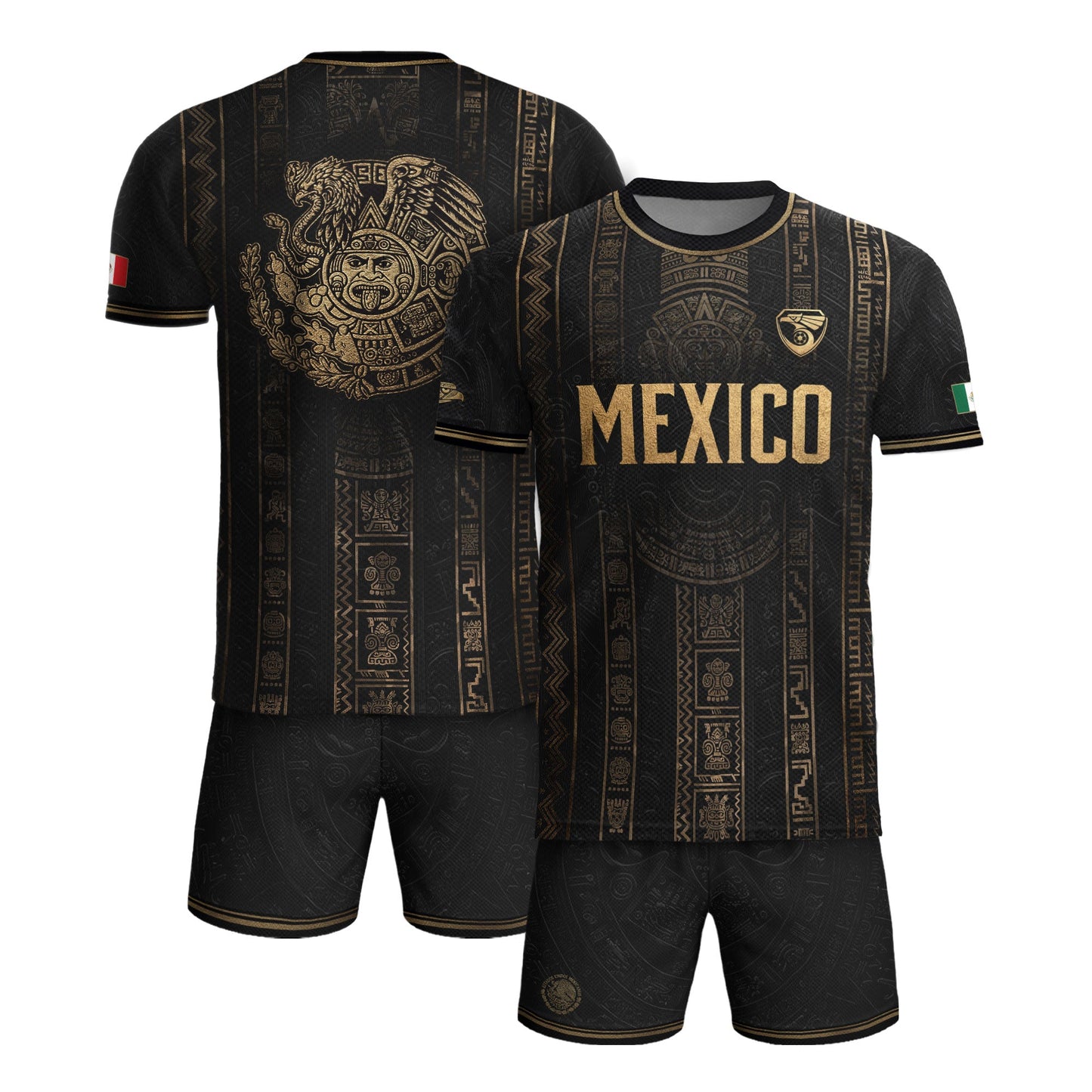 Mexico Soccer Jersey Black Gold Aztec Calendar Football Shirt Fan Men Edition Tee