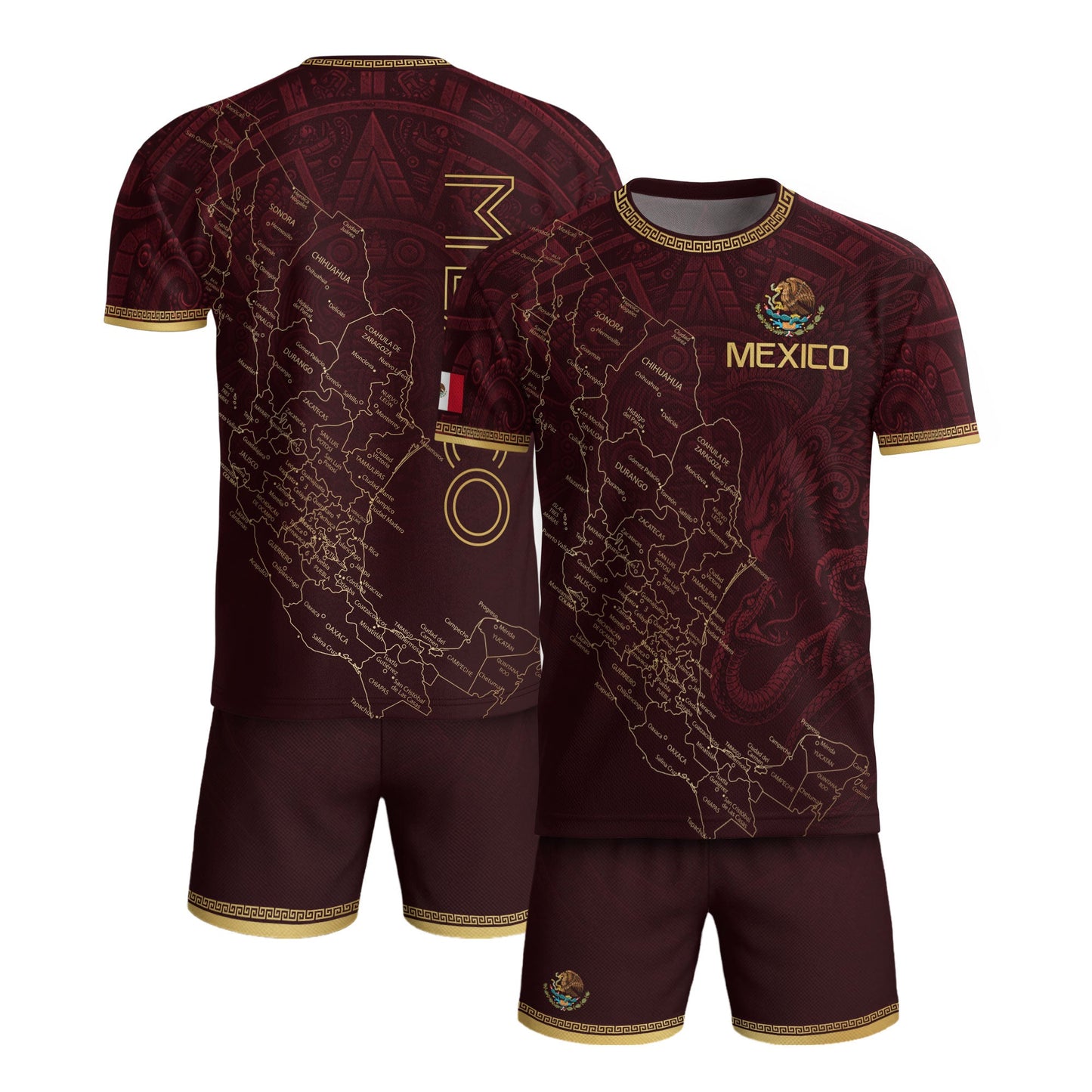 Men's Burgundy Mexico Map Eagle & Snake Graphic T-Shirt – Mexico Country Outline Print Tee