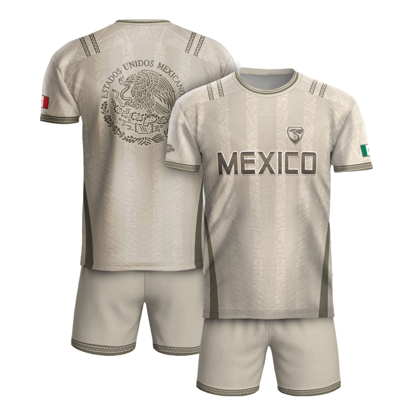 Mexico Soccer Jersey - Beige Vintage Aztec Pattern Heritage Football Shirt