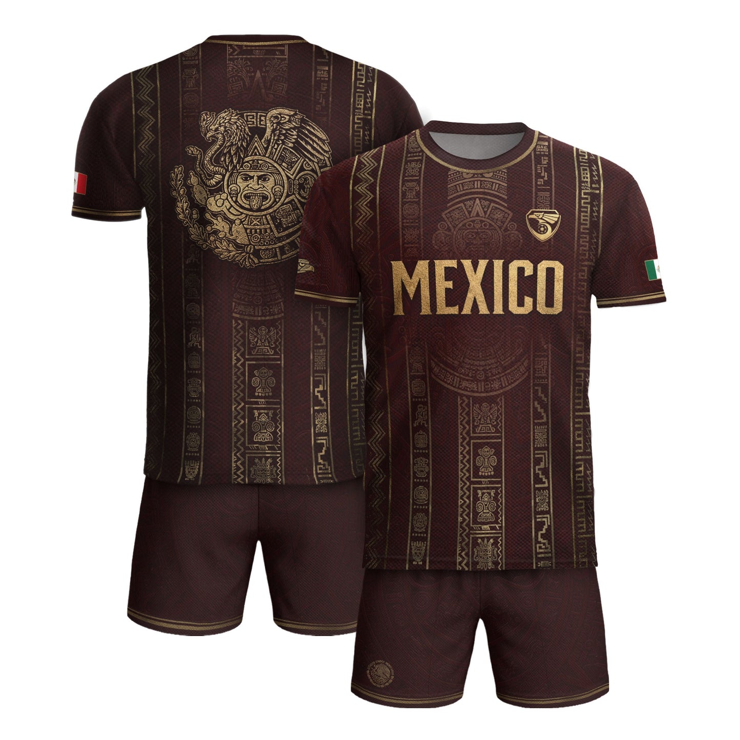 Mexico Soccer Jersey - Maroon & Gold Aztec Sun Stone Heritage Football Shirt