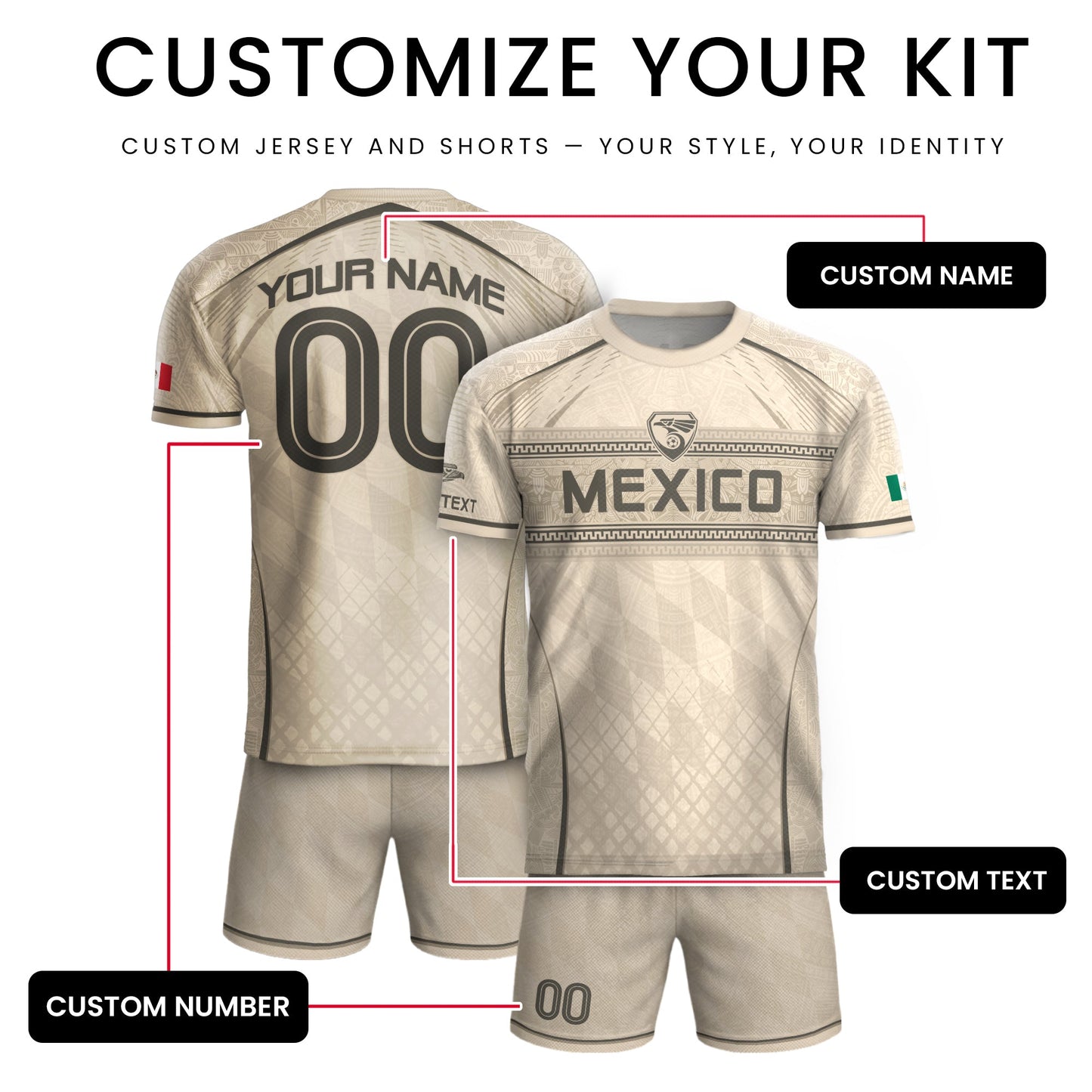 Personalized Beige Mexico Soccer Jersey Aztec Tribal Cream Sport Shirt