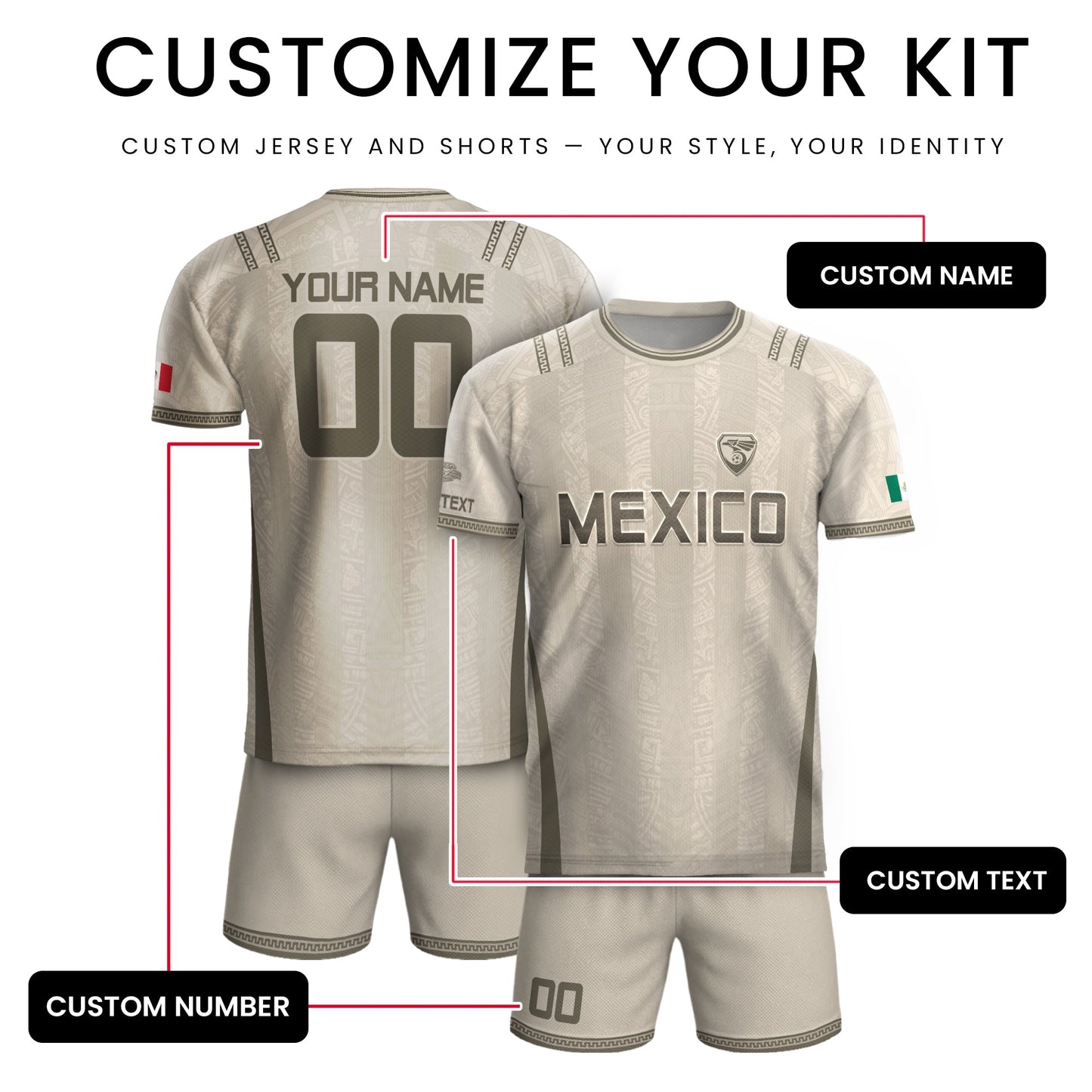 Mexico Soccer Jersey Personalized Team Gear Beige Aztec Warrior Football Top