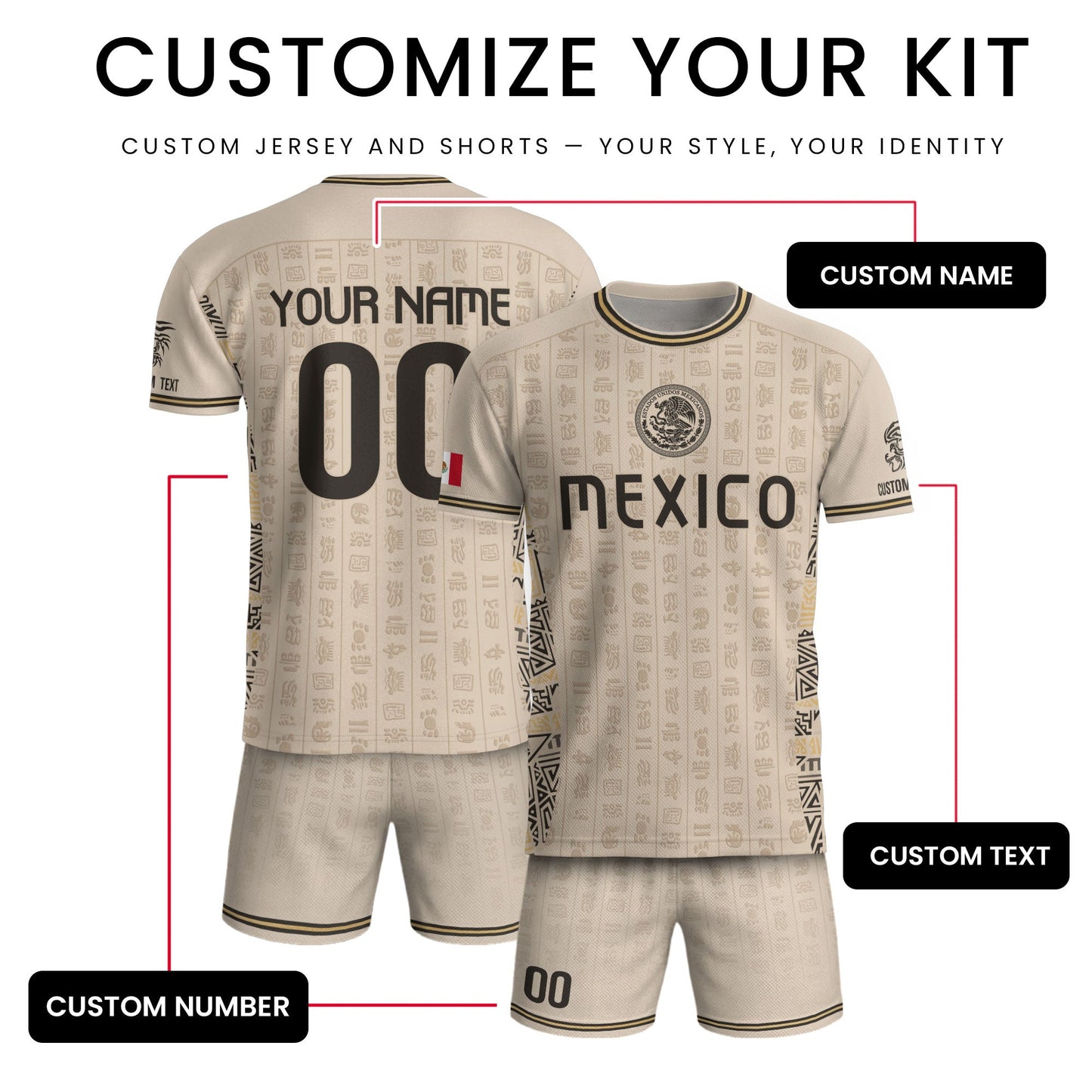 Custom Mexico Soccer Jersey Sand Mayan Glyphs Culture Men Mexican Football Shirt