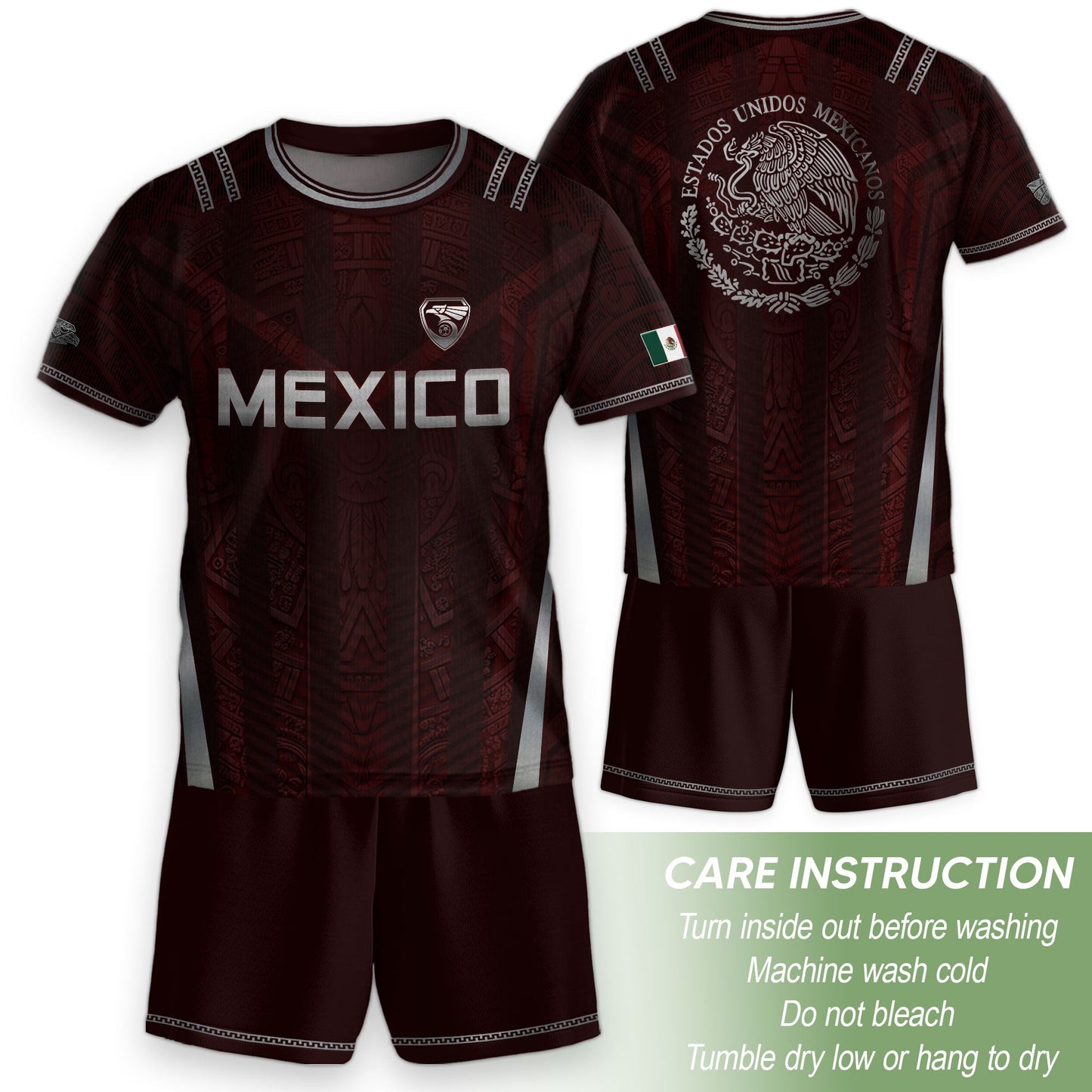 Heritage Inspired Mexico Soccer Jersey, Maroon Silver Eagle Football Shirt for Youth