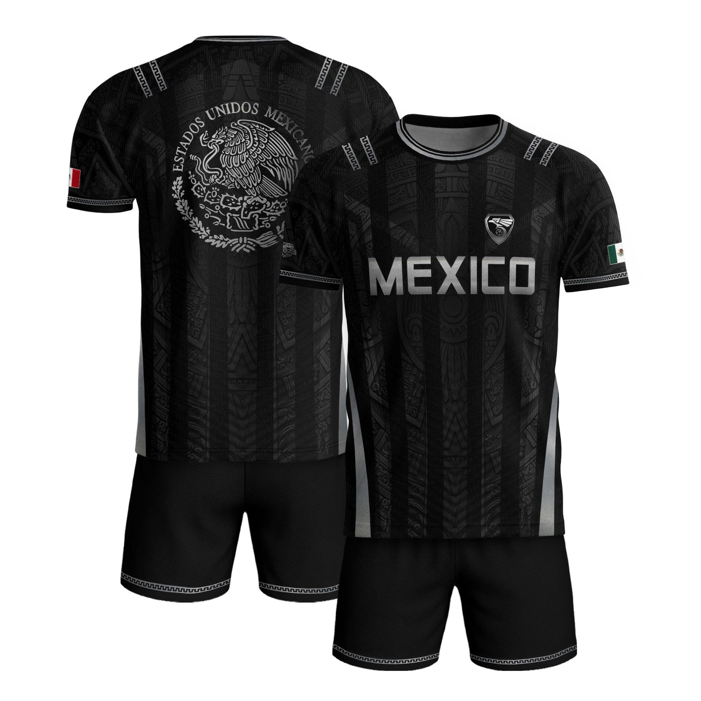 Mexico Soccer Jersey Men Black Aztec Eagle Crest Mexican Football Shirt