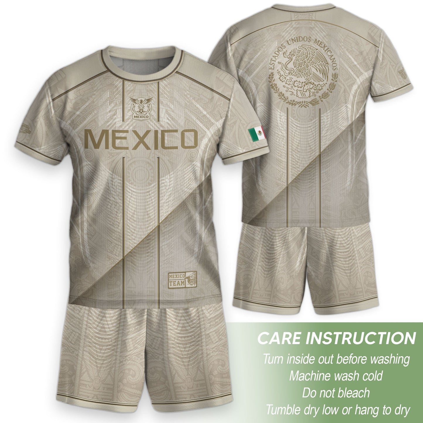 White Mexico Soccer Jersey Youth Gold Eagle Football Shirt Vintage Style Wear