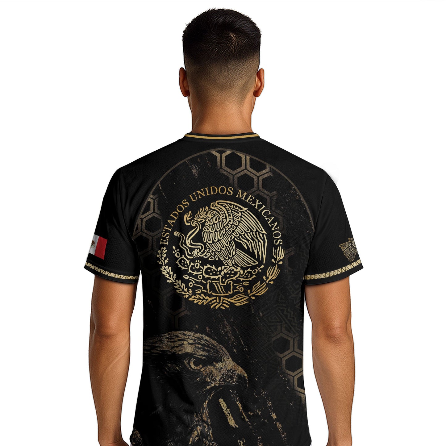 Mexico Heritage Orgullo Mexicano Black Gold Eagle Hexagon Pattern Soccer Jersey
