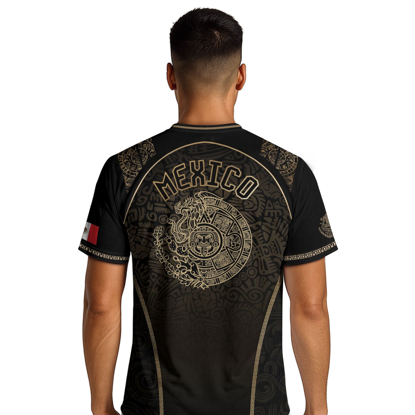 Mexico Heritage Black Tan Arch Design Aztec Empire Pride Graphic Soccer Jersey