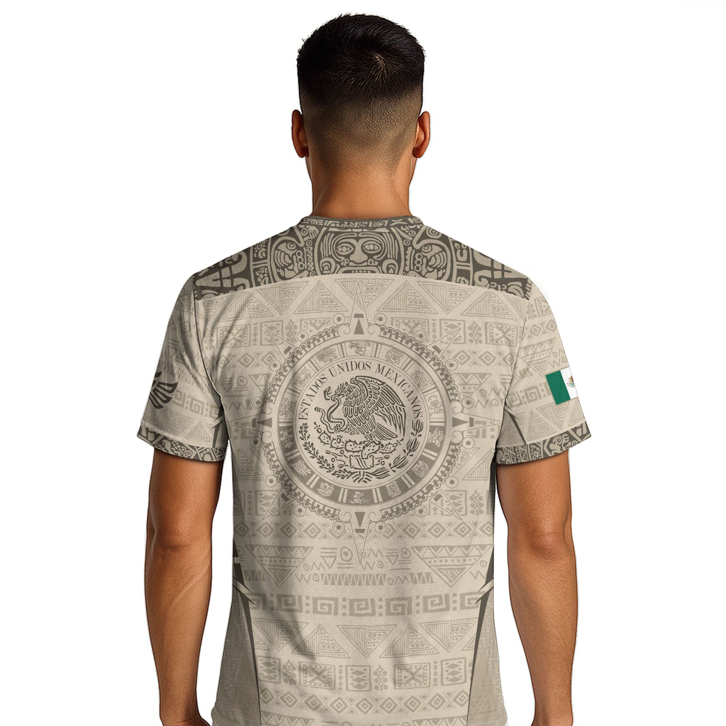 Mexico Coat of Arms Beige Aztec Mayan Tribal Geometric Pattern Heritage Soccer Jersey