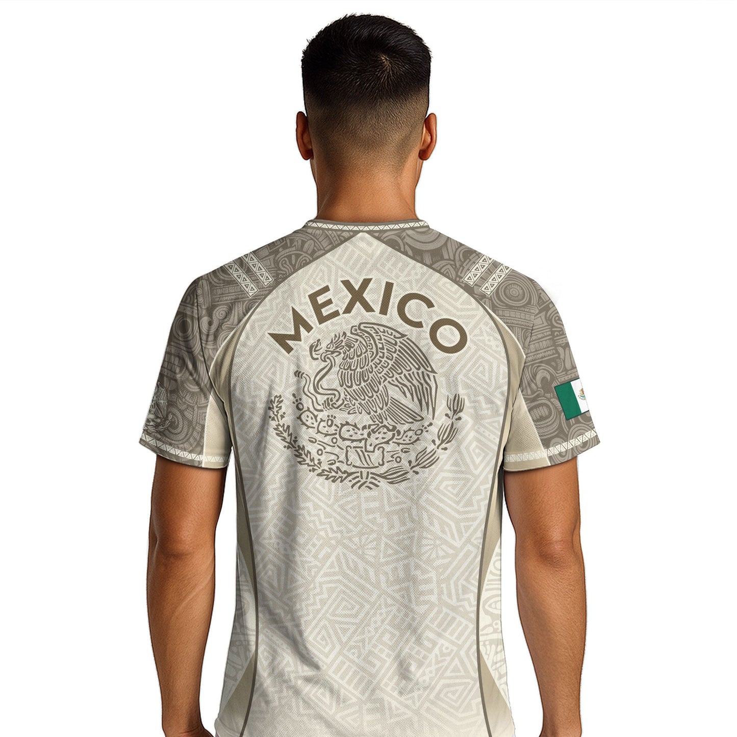 Mexico Beige Aztec Eagle Snake Heritage Soccer Jersey Mexican Pride Design