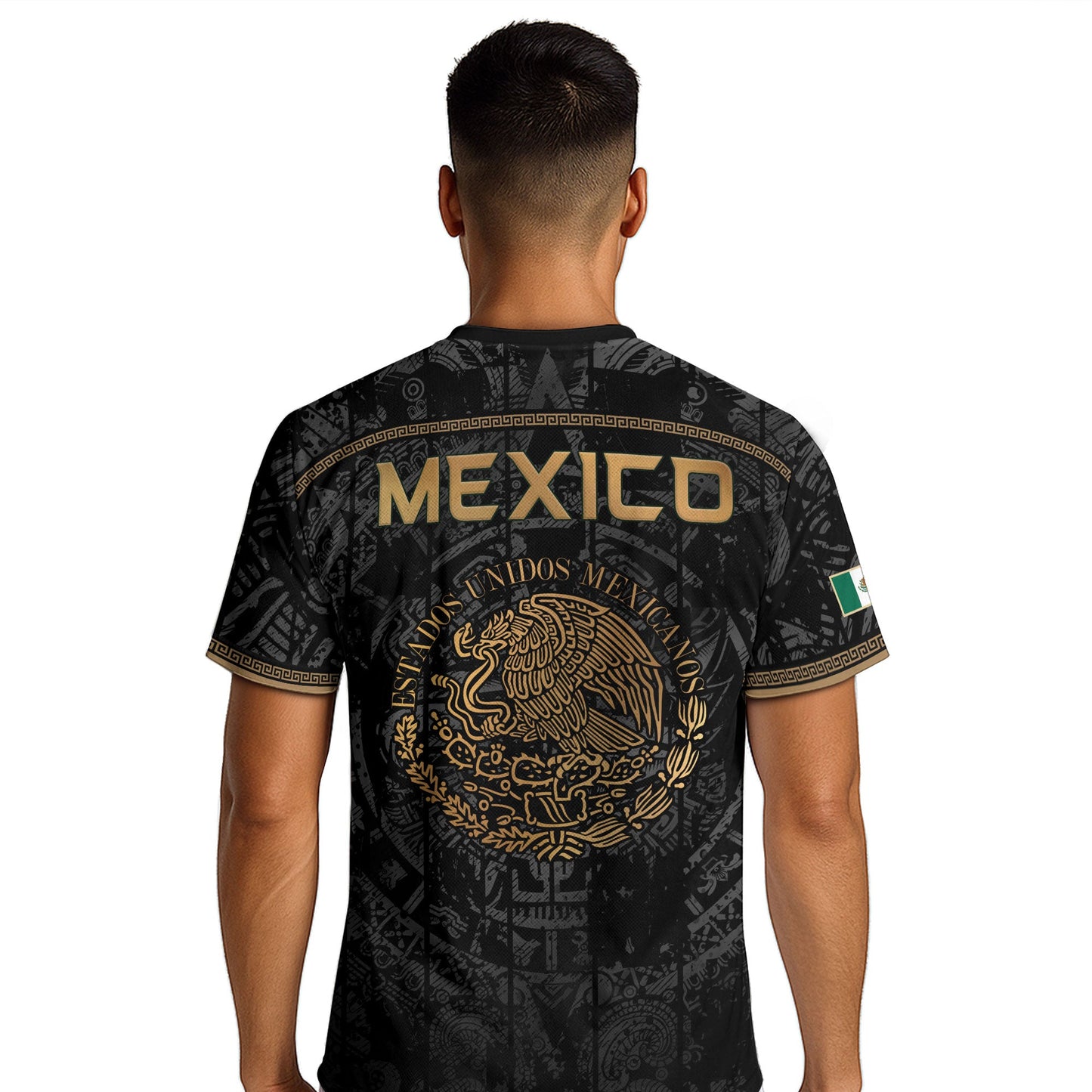 Mexico Soccer Jersey Black Eagle Crest - Aztec Sun Stone Heritage Fan Football Shirt
