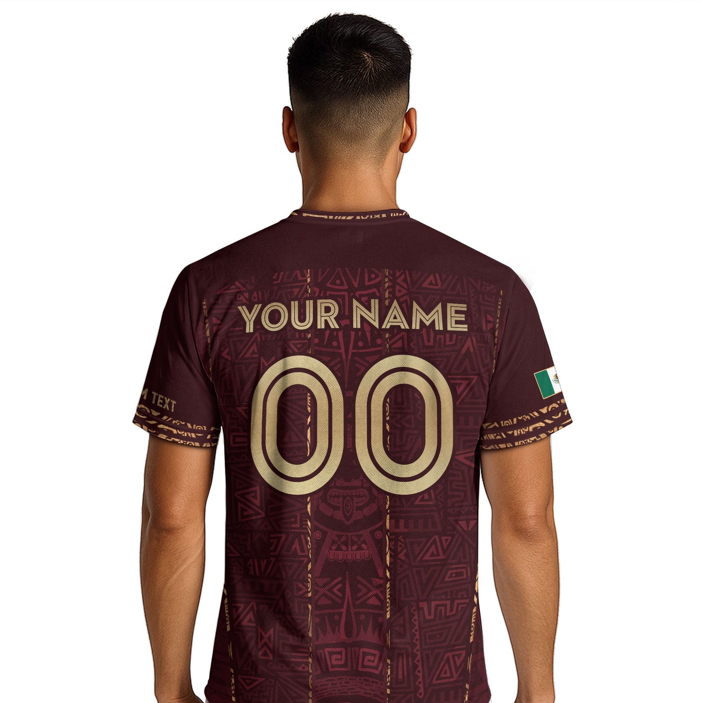 Mexico Soccer Jersey - Aztec Mayan Heritage Pattern - Personalized Maroon Football Shirt