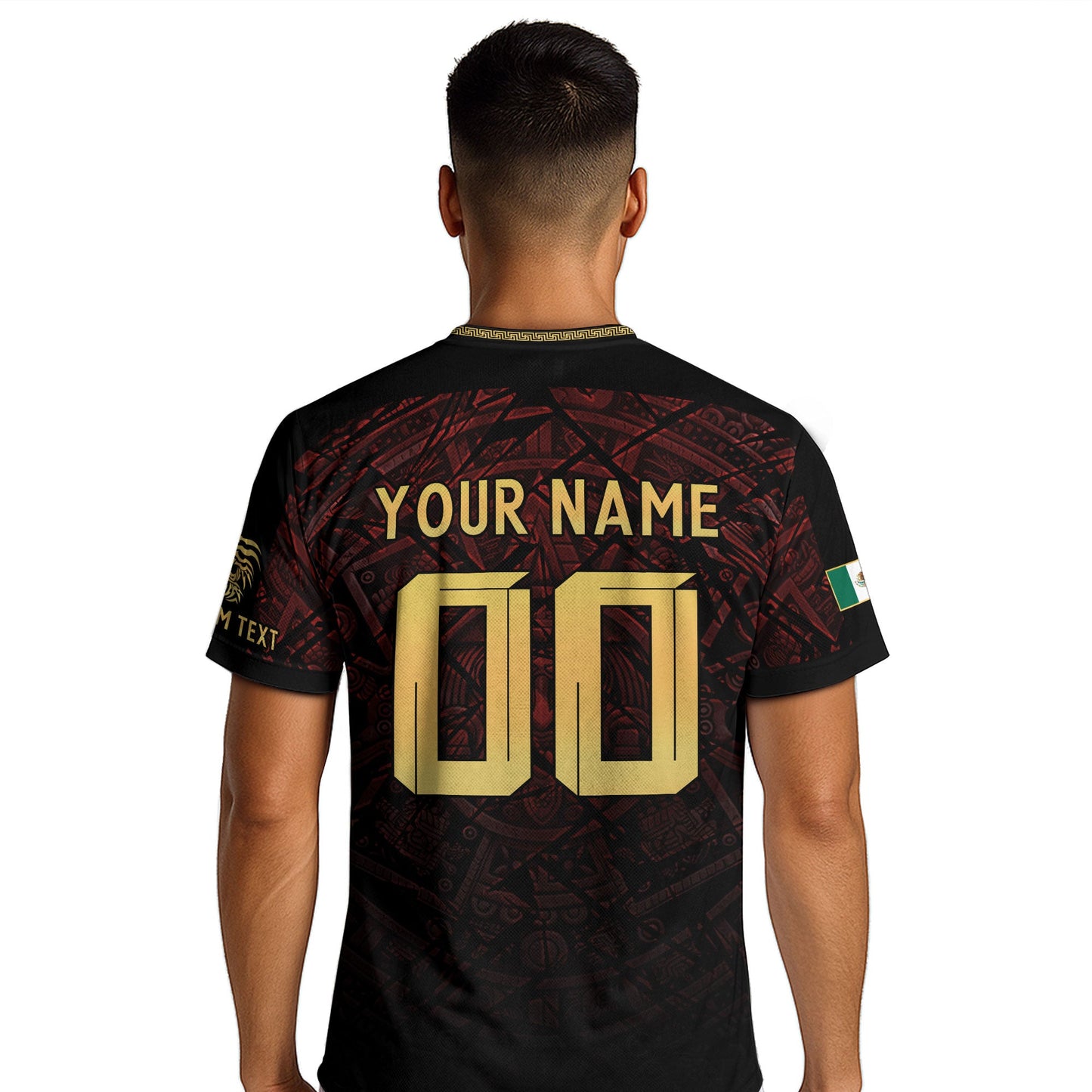 Custom Mexico Soccer Jersey – Maroon Black Aztec Heritage Pattern Personalized Football Shirt