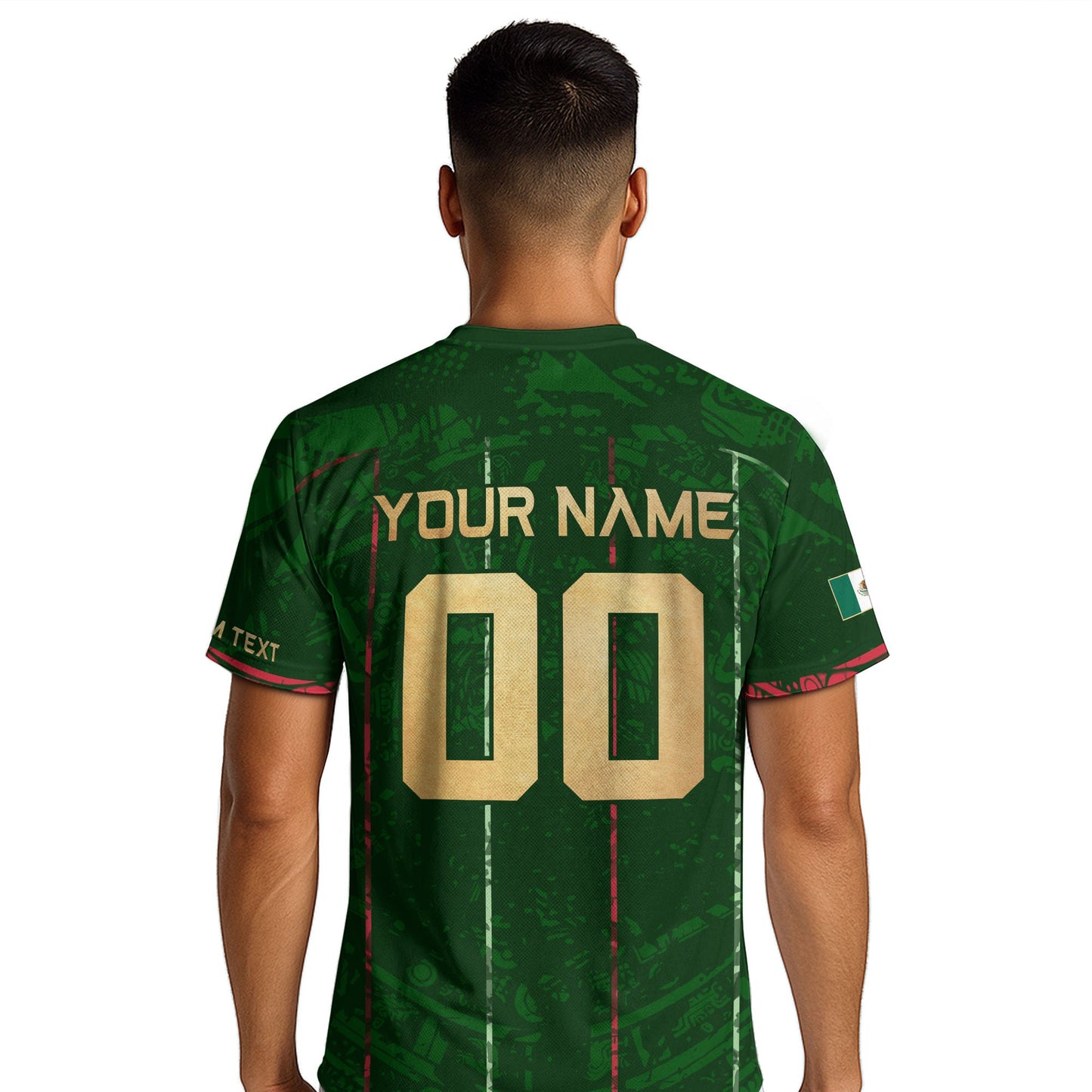 Custom Mexico Soccer Jersey – Green Aztec Pattern Striped Football Shirt with Custom Name Number
