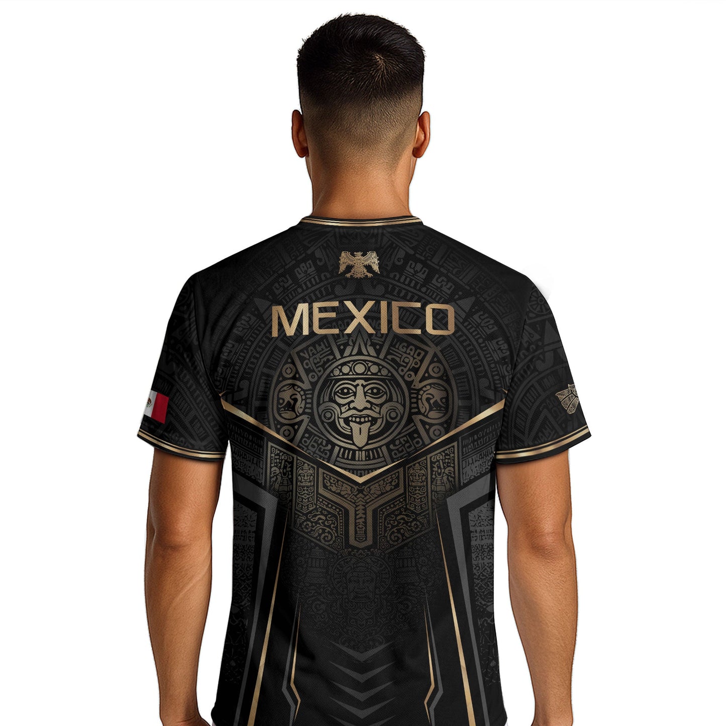 Mexico Soccer Jersey - Black & Gold Aztec Sun Stone Tribal Football Shirt