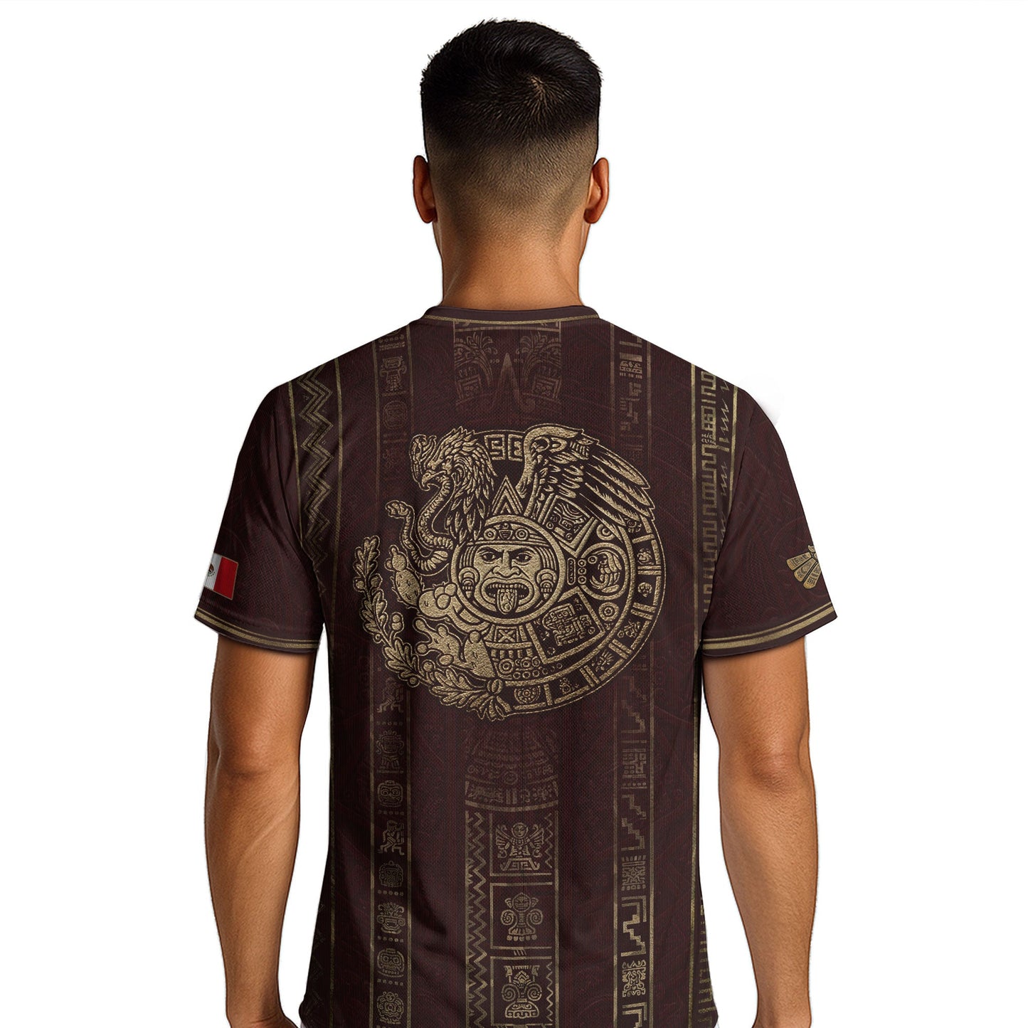 Mexico Soccer Jersey - Maroon & Gold Aztec Sun Stone Heritage Football Shirt