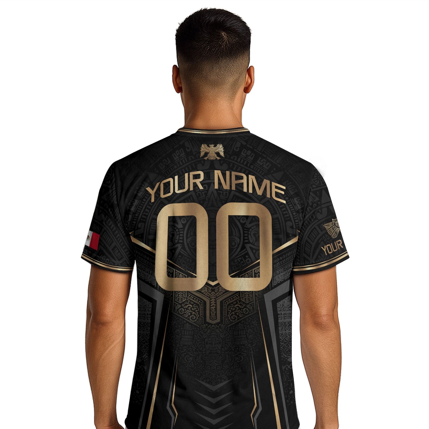 Black Mexico Custom Soccer Jersey Team Apparel Aztec Sun Warrior Football Top