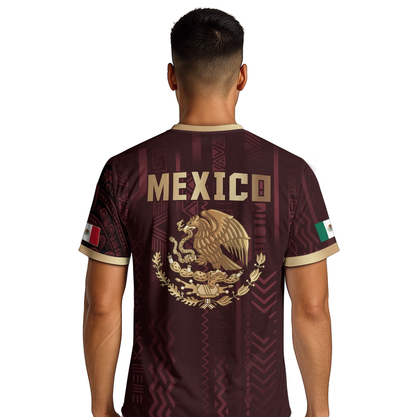 Mexico Soccer Jersey Maroon Aztec Eagle Heritage Gold Trim Mexican Football Shirt